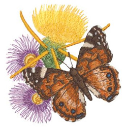 Painted Lady Butterfly and Flowers Machine Embroidery Design