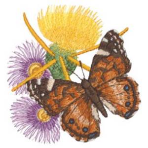 Picture of Painted Lady Butterfly and Flowers Machine Embroidery Design