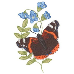 Red Admiral and Greek Valerian Machine Embroidery Design