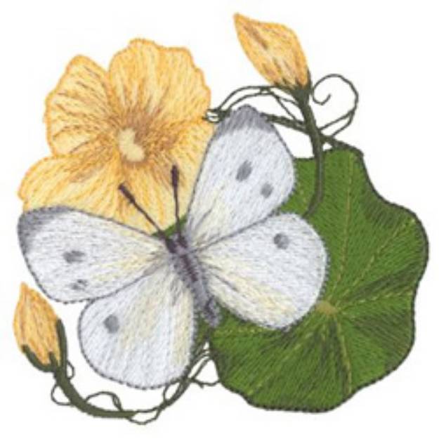 Picture of Cabbage White and  Nasturtium Machine Embroidery Design