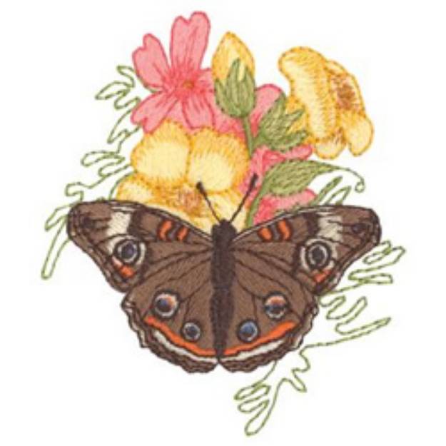 Picture of Buckeye Butterfly and Flowers Machine Embroidery Design