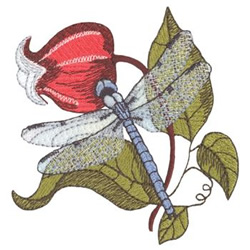 Great Blue Skimmer and Scarlet Clematis Machine Embroidery Design