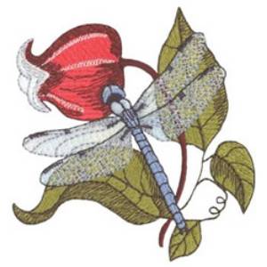 Picture of Great Blue Skimmer and Scarlet Clematis Machine Embroidery Design