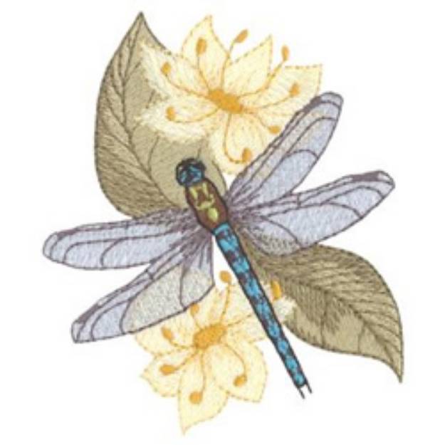 Picture of Paddle Tailed Darner and Starflower Machine Embroidery Design