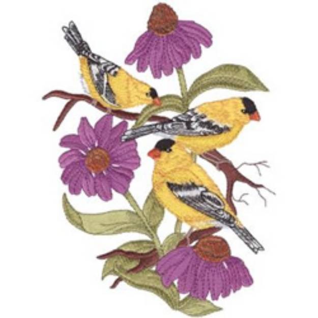 Picture of Goldfinches & Coneflowers Machine Embroidery Design