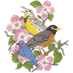 3 Song Birds Machine Embroidery Design