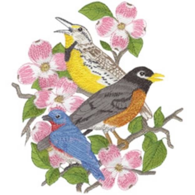 Picture of 3 Song Birds Machine Embroidery Design
