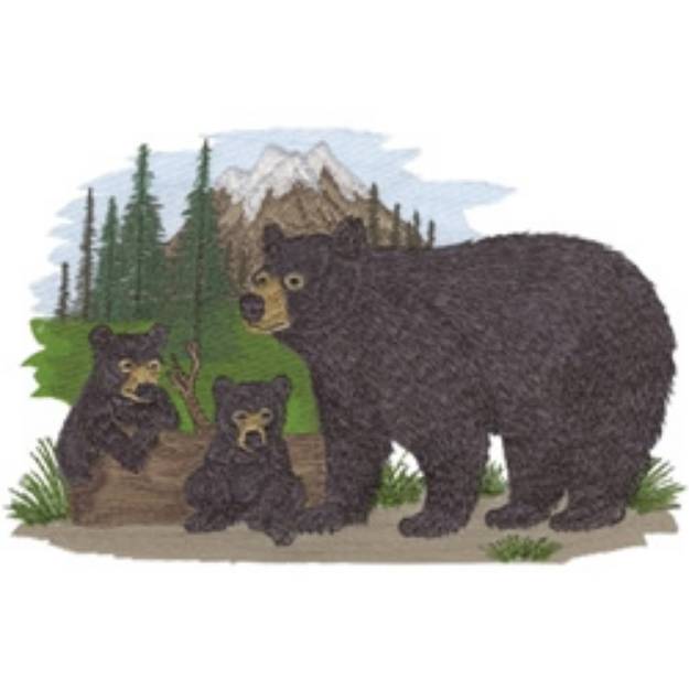 Picture of Black Bear W/ Cubs Machine Embroidery Design