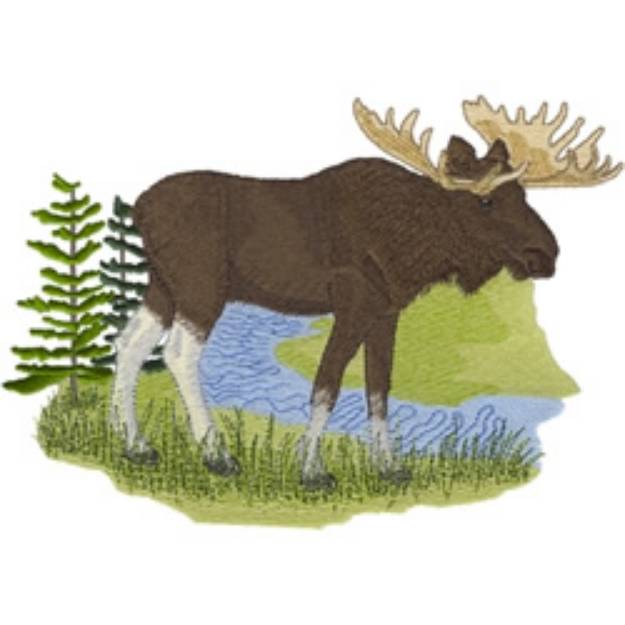 Picture of Moose Scene Machine Embroidery Design