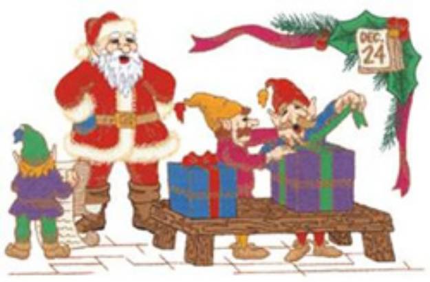 Picture of Santa With Elves Machine Embroidery Design