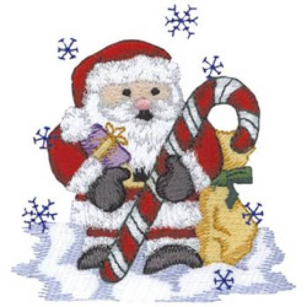 Picture of Santa with Candy Cane Machine Embroidery Design