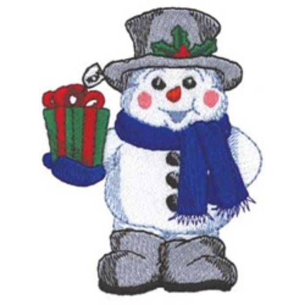 Picture of Snowman with Gift Machine Embroidery Design
