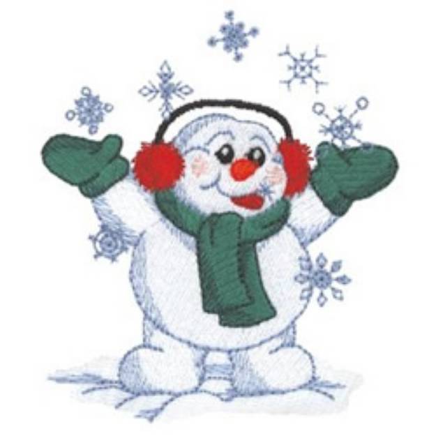 Picture of Snowman Catching Snowflakes Machine Embroidery Design
