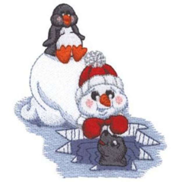 Picture of Snowman with Arctic Friends Machine Embroidery Design