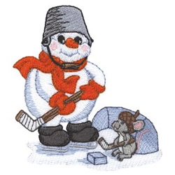 Snowman Playing Hockey Machine Embroidery Design