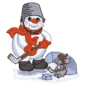 Picture of Snowman Playing Hockey Machine Embroidery Design