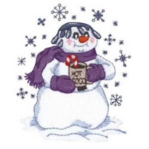 Picture of Snowman Drinking Hot Cocoa Machine Embroidery Design