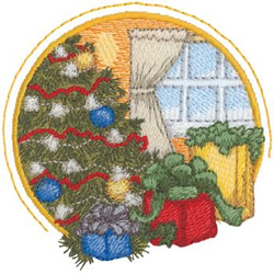 Presents By The Tree Machine Embroidery Design