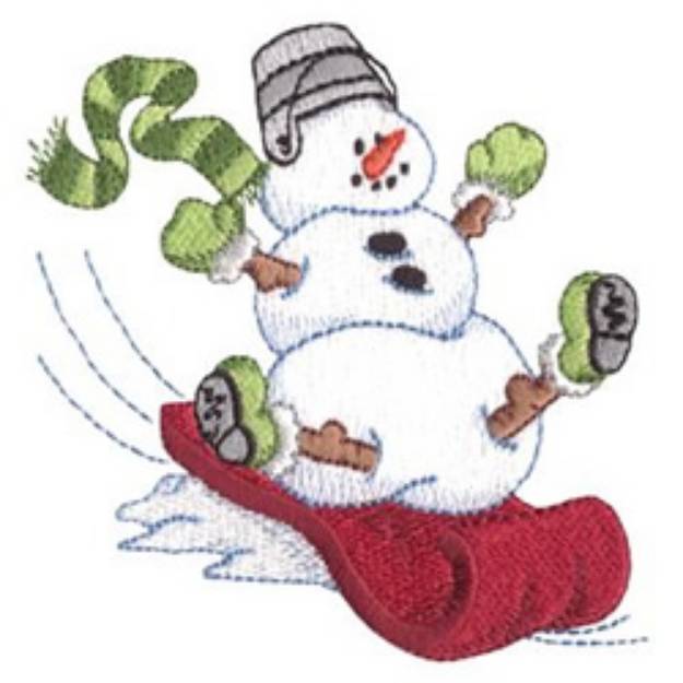 Picture of Snowman Sled Riding Machine Embroidery Design