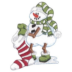 Snowman with Stocking Machine Embroidery Design