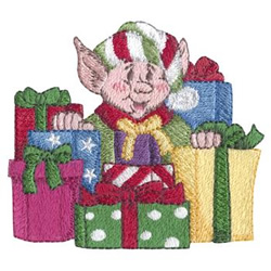 Elf with Presents Machine Embroidery Design