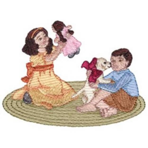 Picture of Kids Playing with Gifts Machine Embroidery Design