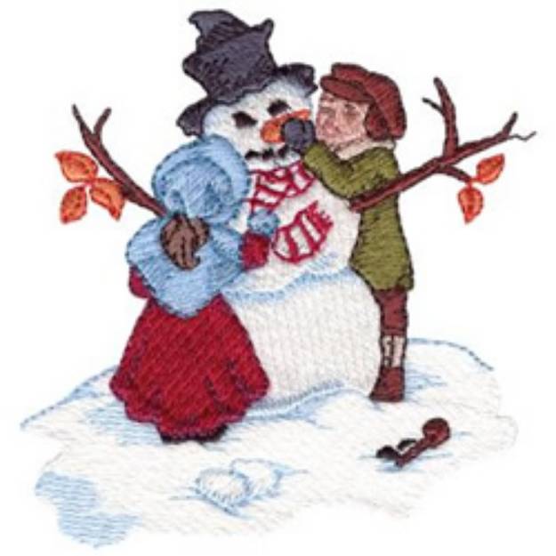 Picture of Kids with Snowman Machine Embroidery Design