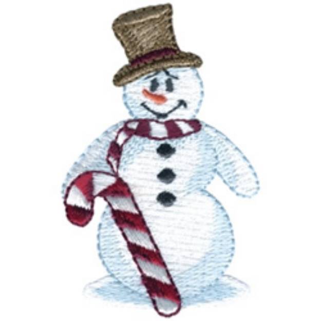 Picture of Snowman W/ Candy Cane Machine Embroidery Design