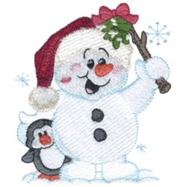 Picture of Snowman W/ Mistletoe Machine Embroidery Design