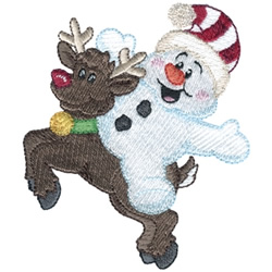 Snowman W/ Reindeer Machine Embroidery Design