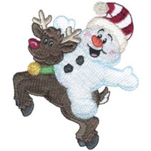 Picture of Snowman W/ Reindeer Machine Embroidery Design