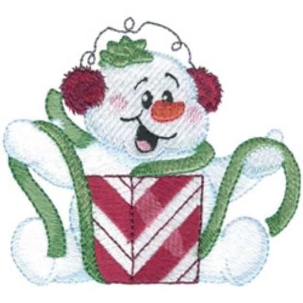 Picture of Snowman Wrapping Present Machine Embroidery Design