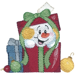 Snowman In A Present Machine Embroidery Design