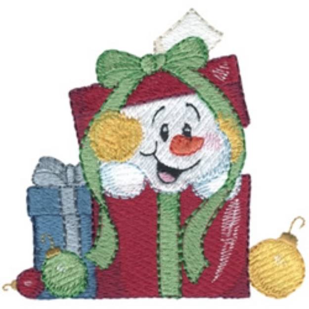 Picture of Snowman In A Present Machine Embroidery Design
