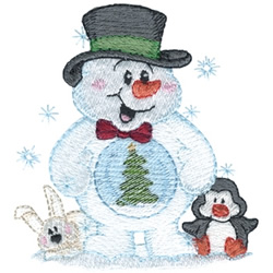 Snowman with Snowglobe Tummy Machine Embroidery Design