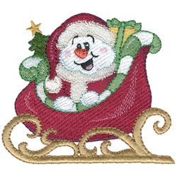 Snowman In Santas Sleigh Machine Embroidery Design
