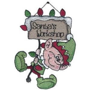Picture of Elf Hanging From Lights Machine Embroidery Design