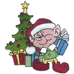 Elf with  Presents Machine Embroidery Design