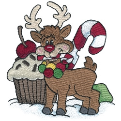Reindeer Eating Treats Machine Embroidery Design