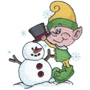 Picture of Elf Building A Snowman Machine Embroidery Design