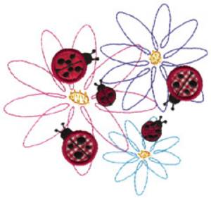 Picture of Ladybugs On Flowers Machine Embroidery Design
