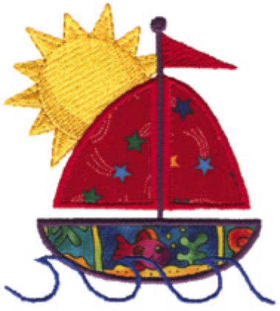 Picture of Sailboat Applique Machine Embroidery Design