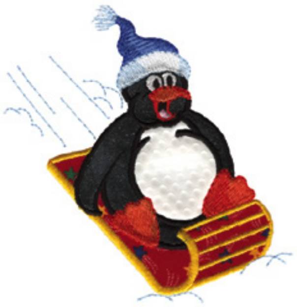 Picture of Sledding Penguin Applique Machine Embroidery Design