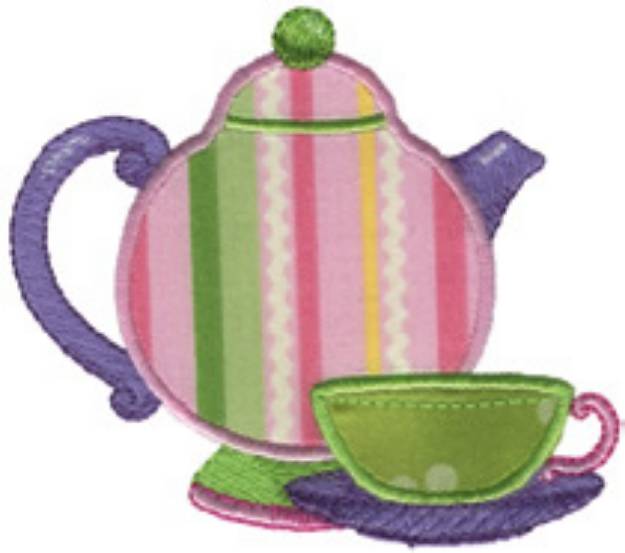 Picture of Teapot & Cup Applique Machine Embroidery Design