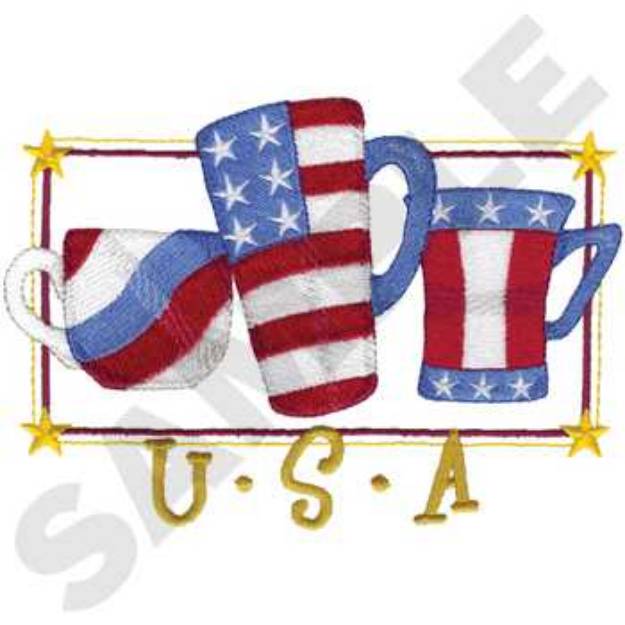 Picture of Patriotic Coffee Cups Machine Embroidery Design