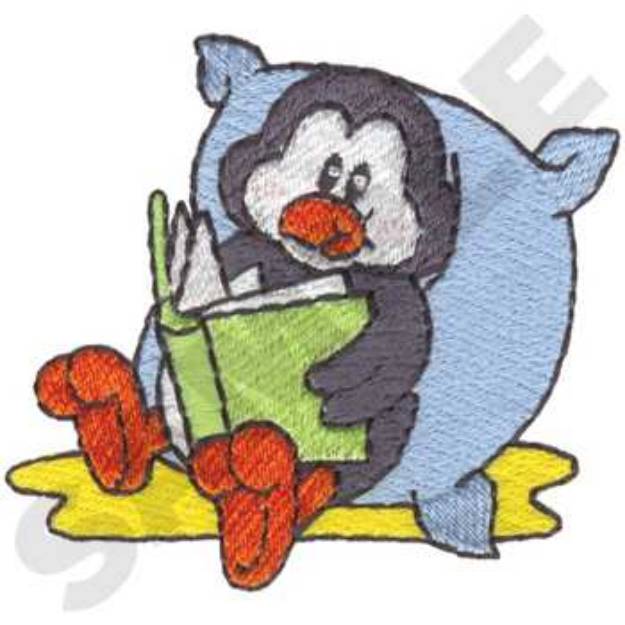 Picture of Penguin Reading Machine Embroidery Design