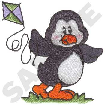 Penguin Flying A Kite Machine Embroidery Design