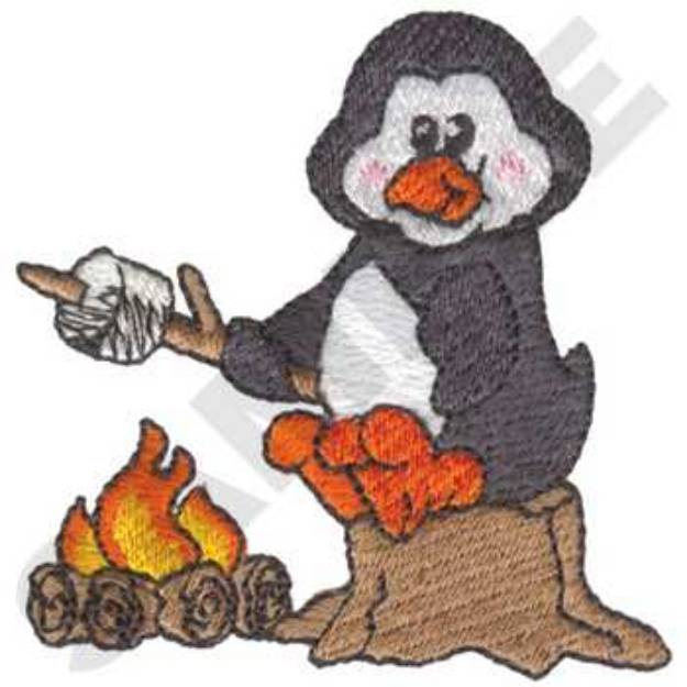 Picture of Penguin Roasting Marshmallows Machine Embroidery Design