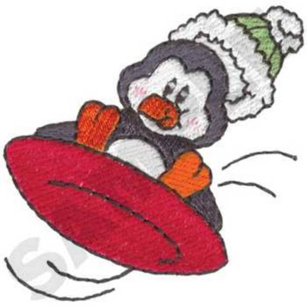 Picture of Sled Riding Penguin Machine Embroidery Design