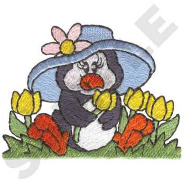 Picture of Flower Garden Penguin Machine Embroidery Design